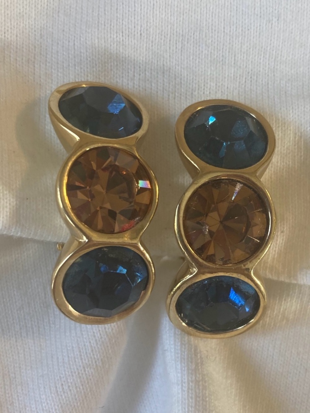 SAL Three Stones Swarovski Crystals Earth Tone Vintage Clip Earrings